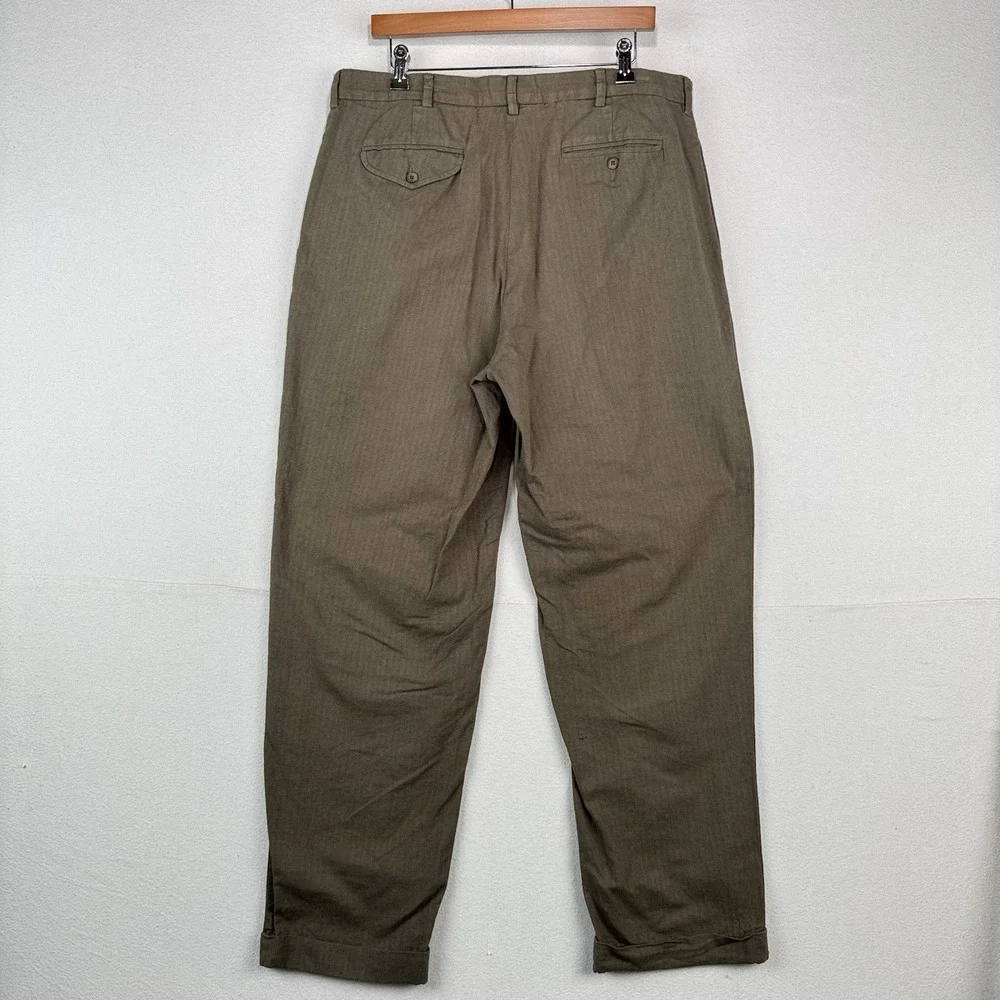 Vtg Polo Ralph Lauren Fits 36x32 Tan Herringbone Pleated Cuffed Dress Pants